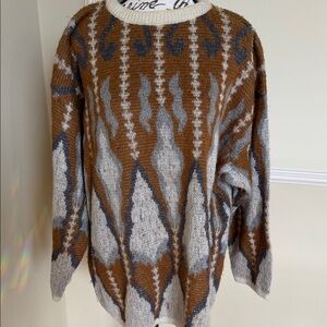 United Colors Of Benetton Cream and Brown Knit Sweater